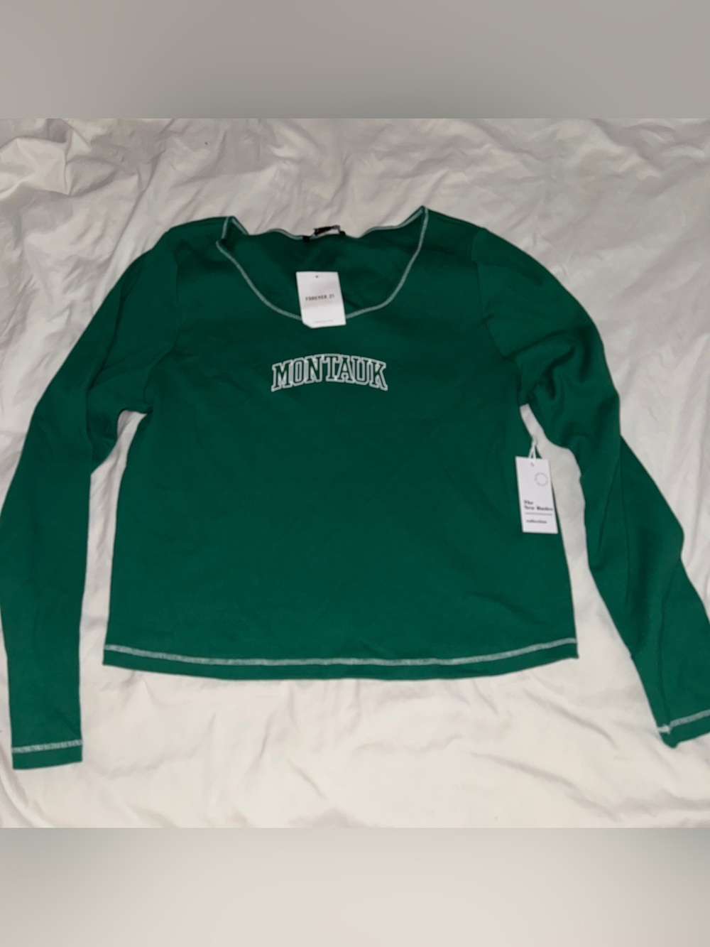 Forever 21 Green Montauk Long-Sleeve Logo Top